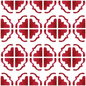 Red and White Boho Ornate Tile 24 inch