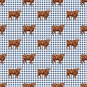 Blue and White Highland Cow Gingham 6 inch