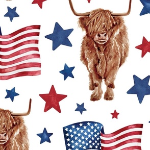 Patriotic USA Highland Cow and Stars 24 inch