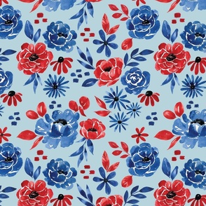Patriotic Floral on Blue 12 inch