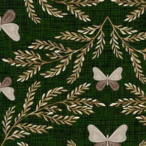 1514 T large - Moth Damask - Forest Green Linen