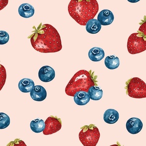 Watercolor Summer Berries on Pink 24 inch