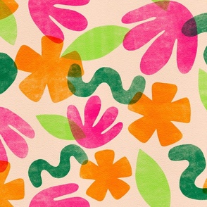 Abstract Tropical Flowers Pop Risograph - Large Scale