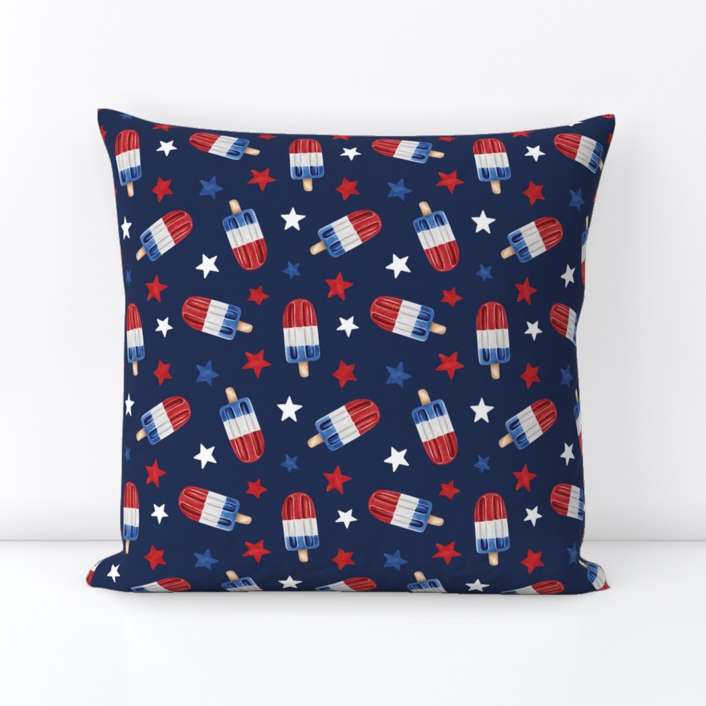 Patriotic 4th of July Popsicles on Navy Blue 6 inch