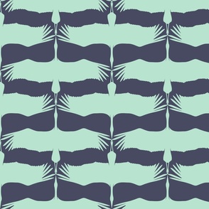 Heron's Flying in Two Directions in Mint on Navy, Medium
