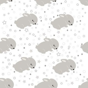 Sleep Grey Baby Bunny with stars and dots 1-01