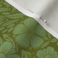 damask flower - mid scale - green