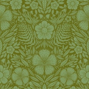 damask flower - mid scale - green