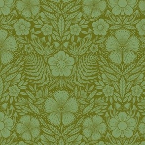damask flower - small scale - green