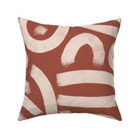 boho casual brush stroke - rustic bold terracotta - hand drawn light cream abstract strokes on rust color