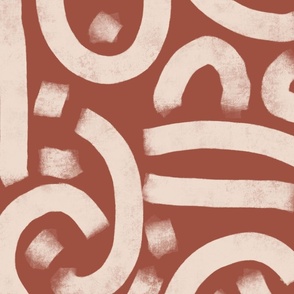 boho casual brush strokes - bold terracotta rustic - brush stroke wallpaper and fabric