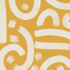boho casual brush strokes - bold mustard yellow rustic - brush stroke wallpaper and fabric