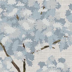 Grasscloth-Ernesto Blue Trees-Warm Gray Wallpaper  