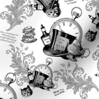 Alice in Wonderland black and white -  Teacups, Tophats and Quotes