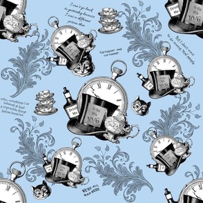 Alice in Wonderland black and white on blue -  Teacups, Tophats and Quotes