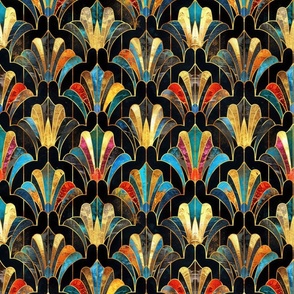 Geometric shapes, Bold colors, Zigzag patterns,Sunburst motifs,Streamline designs,Chrome accents,Jazz age,Luxe materials, Exotic influences, Floral motifs, Egyptian revival, Futuristic elements, Opulent style,Glamorous interiors,Symmetrical designs,Fine c