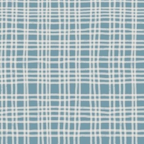 Small scale muted teal turquoise and grey organic irregular textured plaid for stylish kid and adult apparel, geo wallpaper, cool bedlinen, fresh duvet covers, soft furnishings, classic curtains, elegant table linen.