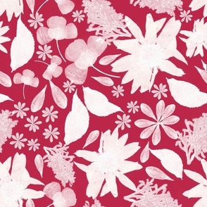 pressed florals  silhouette- over cherry red
