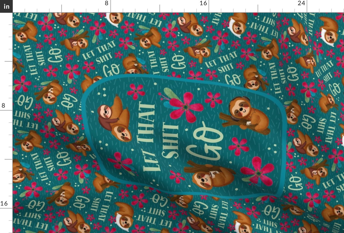 Large 27x18 Fat Quarter Panel Let That Shit Go Sloths Sarcastic Sweary Adult Humor for Wall Hanging or Tea Towel