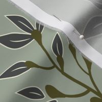 Japanese Cranes on Serene Laurel Green - Large Scale