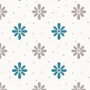 medium scale organic daisy flowers with textures and polka dots in turquoise and gray - for patchwork quilting, nursery accessories and wallpaper, kids apparel and decor. 