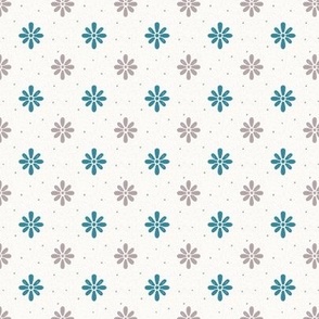 small scale organic daisy flowers with textures and polka dots in turquoise and gray - for patchwork quilting, nursery accessories and wallpaper, kids apparel and decor. 