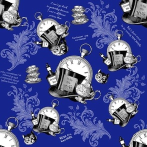 Alice in Wonderland black and white on  royal blue -  Teacups, Tophats and Quotes