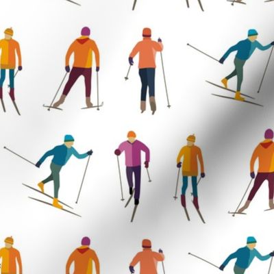 Cross Country Skiing - Rows of Colorful Skiers 