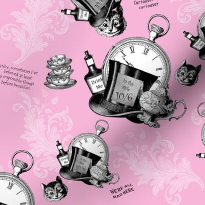 Alice in Wonderland black and white on  pale pink -  Teacups, Tophats and Quotes