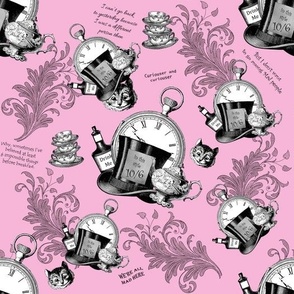 Alice in Wonderland black and white on  pale pink black flourish -  Teacups, Tophats and Quotes