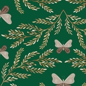 1505 large - Moth Damask - Emerald Green