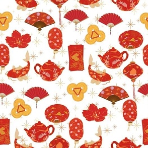 MEDIUM lunar new year fabric - china fabric, red fan, red envelope, red lanterns