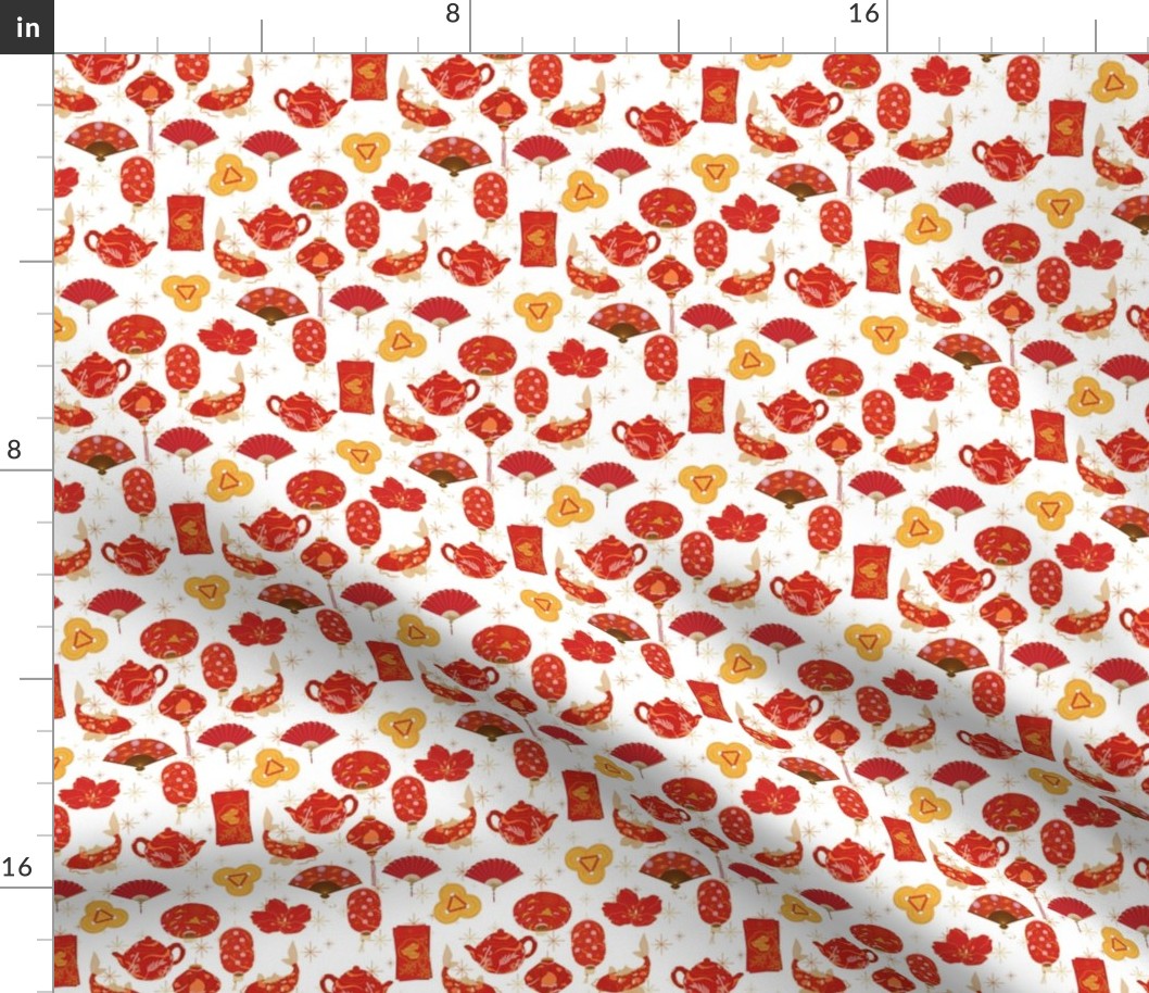  SMALL  lunar new year fabric - china fabric, red fan, red envelope, red lanterns