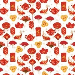 MINI  lunar new year fabric - china fabric, red fan, red envelope, red lanterns