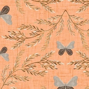 1515 T large - Moth Damask - Peach Linen