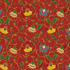 indienne flowers on smoky red 