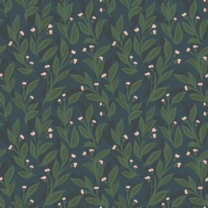 Little night bloomers - green, peach and navy blue // small scale