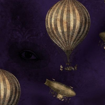 Hot Air Balloon and Airships Steampunk Gothic Grunge in Purple