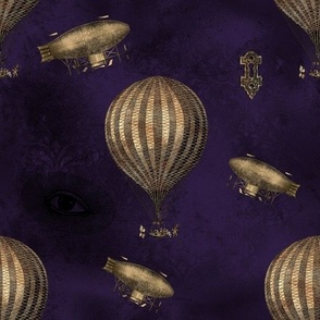 Hot Air Balloon and Airships Steampunk Gothic Grunge in Purple