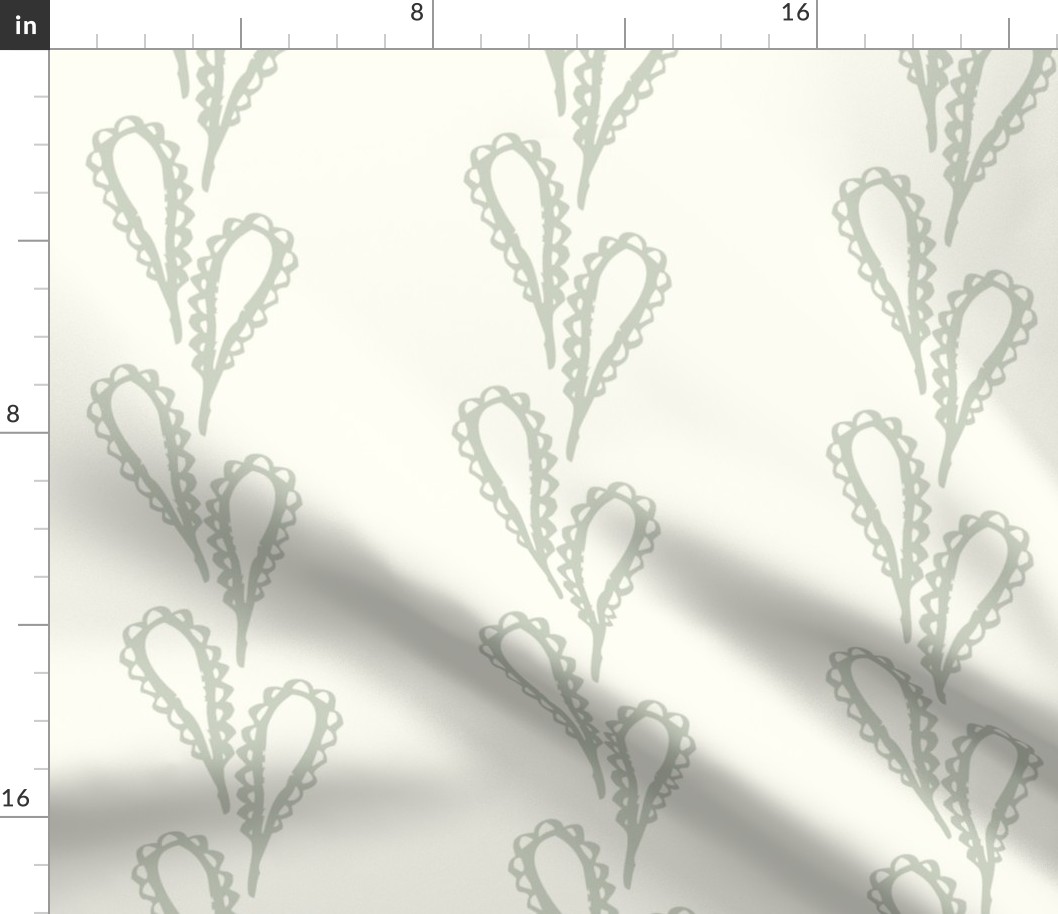Lacy Leaves Pale Sage Green on Cream - XL