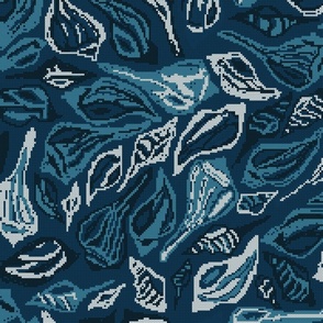 Seashells Cross Stitch- Coastal Blue shells on Prussian Blue- Large Scale