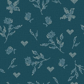 Cross Stitch Textured Tossed Floral // Navy