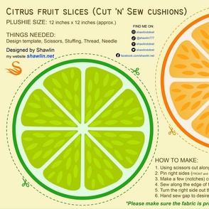 Citrus fruit slices cut n sew cushions - cut and sew - DIY project Template