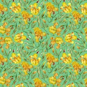 Swirling Iris | Deep Yellow and Sage Green Color Palette