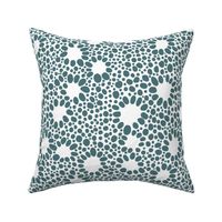 Hand Drawn Doodle Floral Dots, Vining Ivy Green and White (Medium Scale)