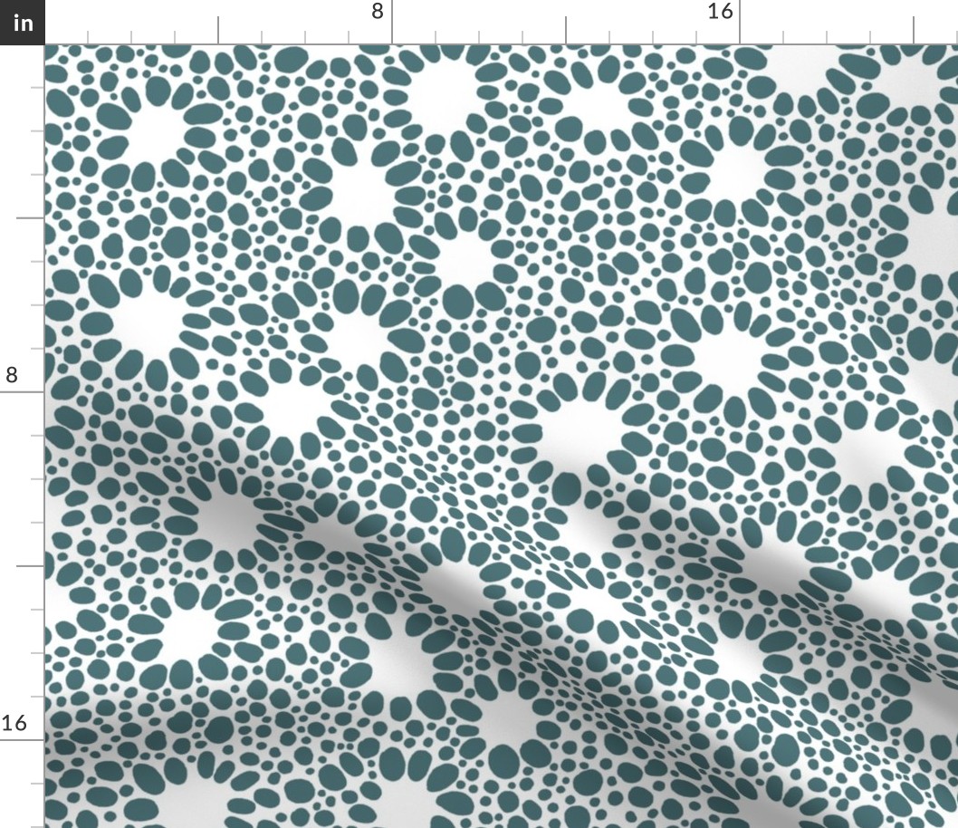 Hand Drawn Doodle Floral Dots, Vining Ivy Green and White (Medium Scale)