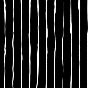 Hand Drawn Doodle Pinstripes White on Black (Medium Scale)