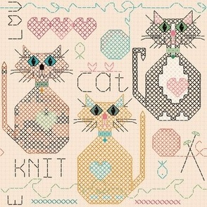 Love Cat Knit Cross Stitch Sampler