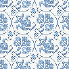 Tisa Cross Stitch Embroidery Blue White 