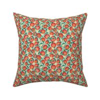 Oranges with leaves and flowers - Mint green background